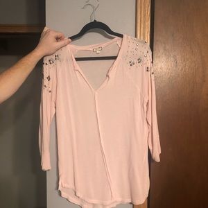 Large pink blouse with studded shoulders